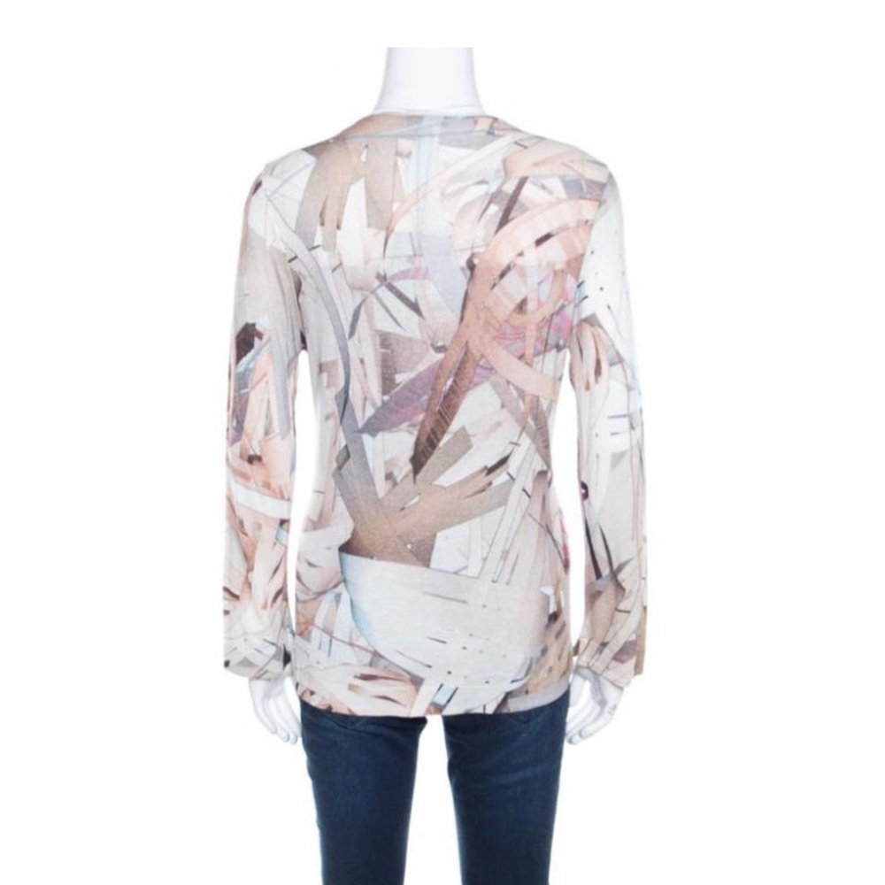 Escada Feather Brown Abstract Print Knit Open  Cardigan - M - Picture 3 of 9
